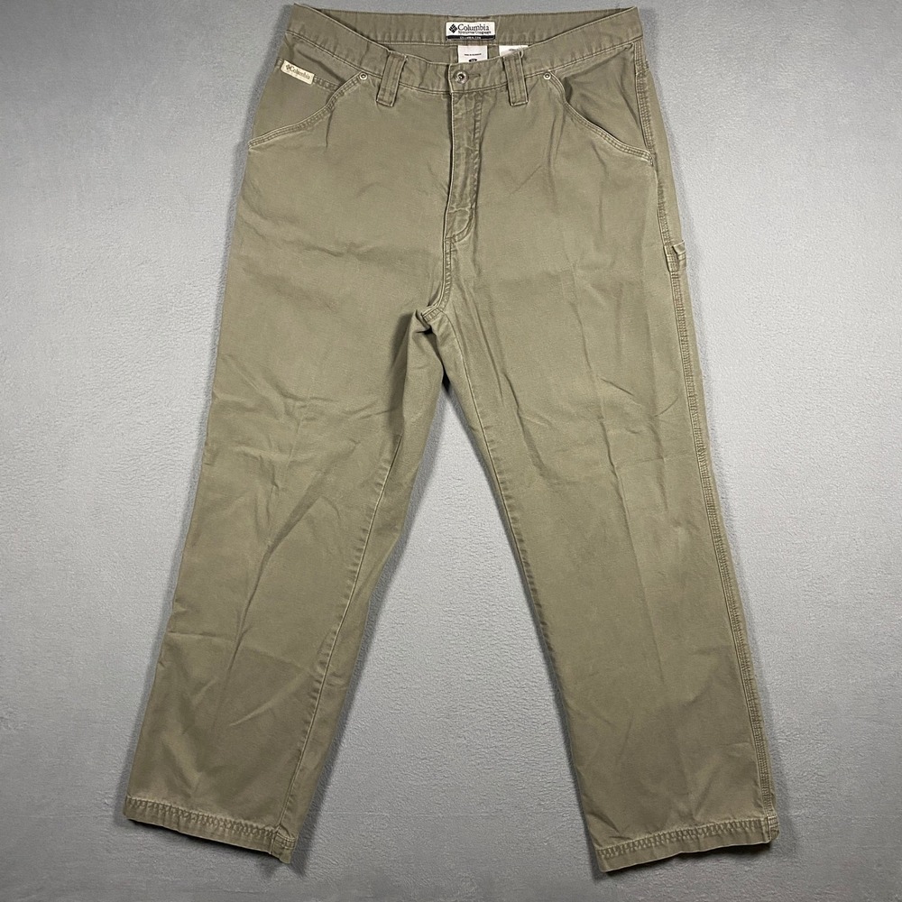 Columbia Carpenter Pants Mens 33 Green Canvas Utility Workwear AM8275